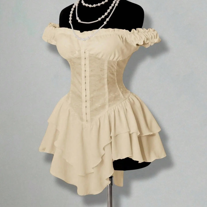 The Elara Off-Shoulder Corset Ruffle Mini Dress