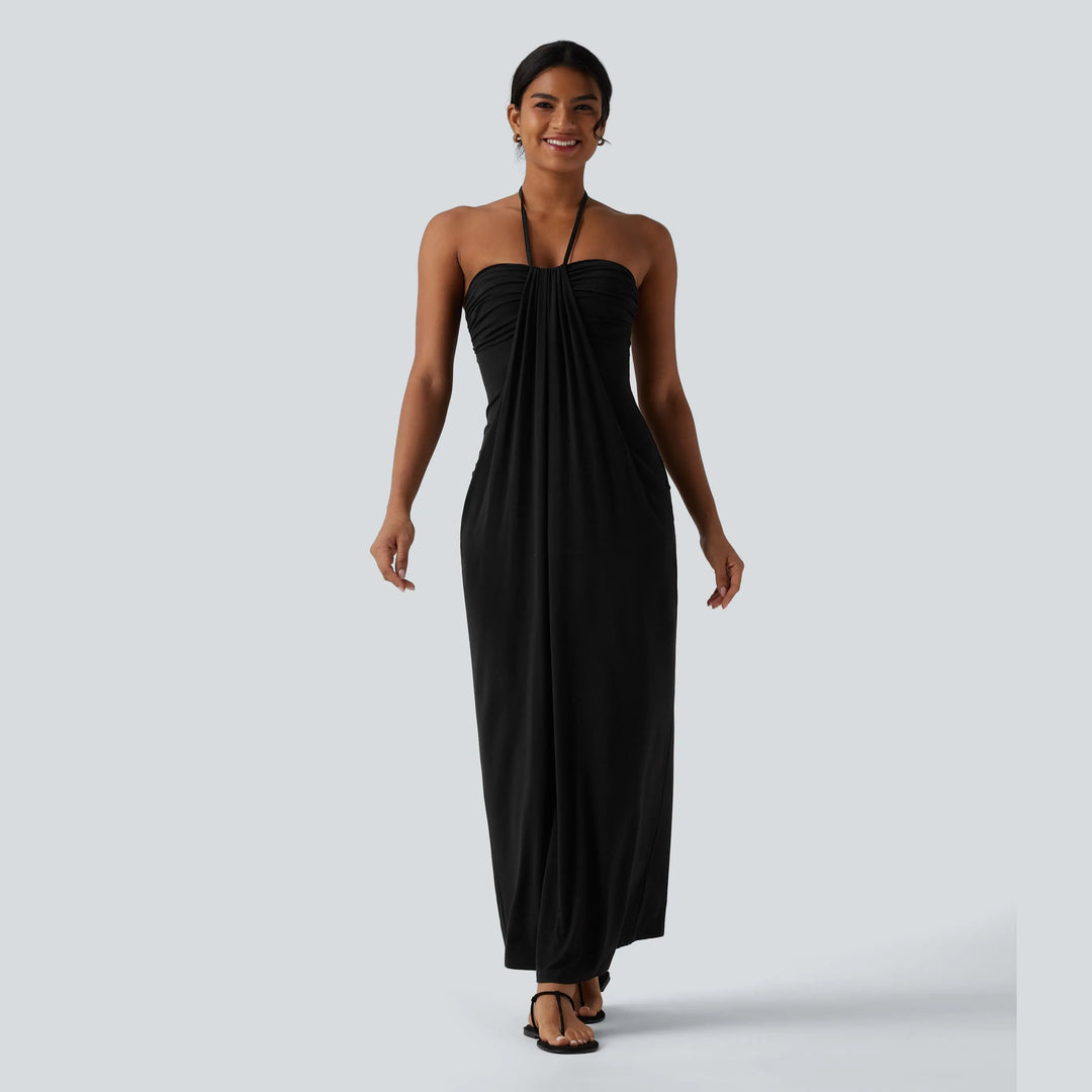 The Elara Halter Tie-Back Maxi Dress with Pockets