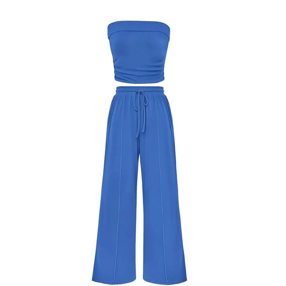 The Elara Ribbed Knit Tube Top & Wide Leg Pants Set