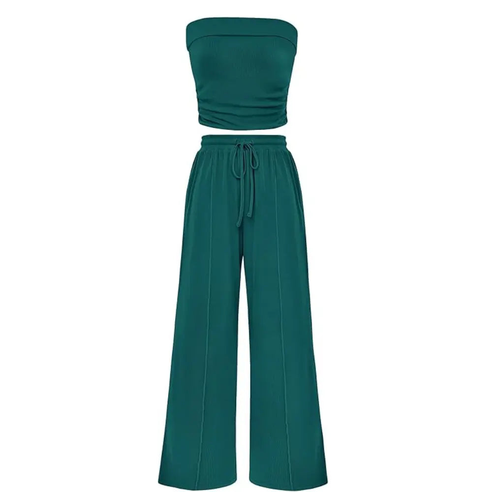 The Elara Ribbed Knit Tube Top &amp; Wide Leg Pants Set