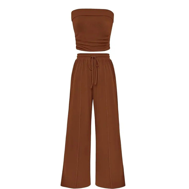 The Elara Ribbed Knit Tube Top &amp; Wide Leg Pants Set
