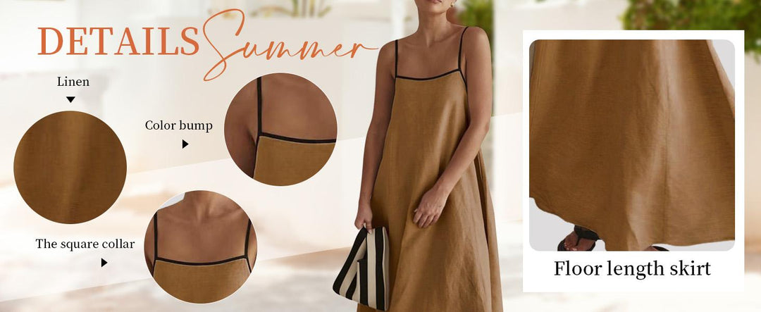The Elara Contrast Trim Linen Maxi Dress