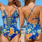 The Elara Boho Floral Plunging One-Piece Swimsuit