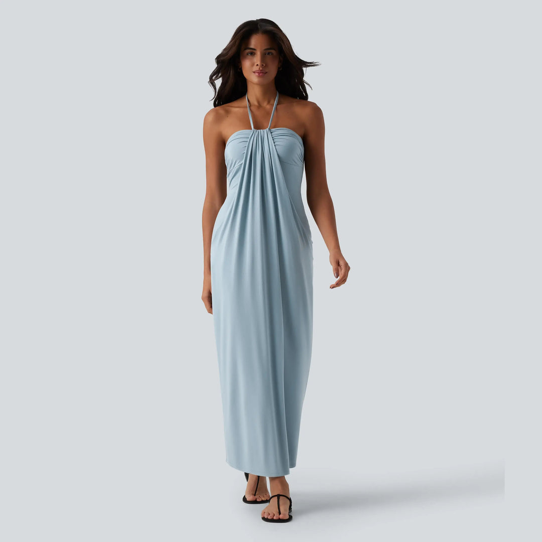 The Elara Halter Tie-Back Maxi Dress with Pockets