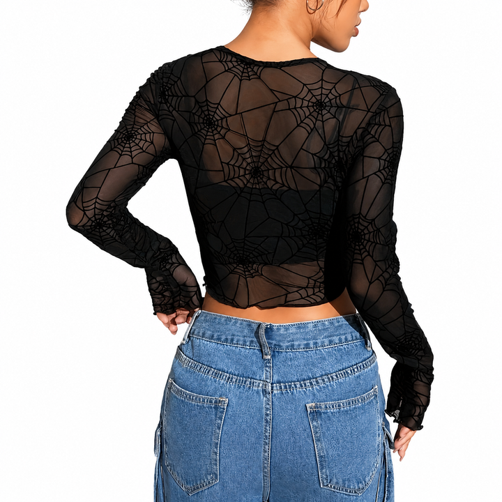 The Elara Spiderweb Mesh Mock Neck Top