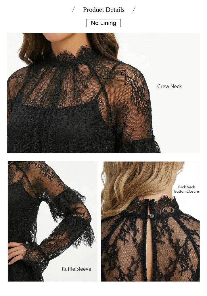 The Elara Sheer Lace Ruffle Mini Dress