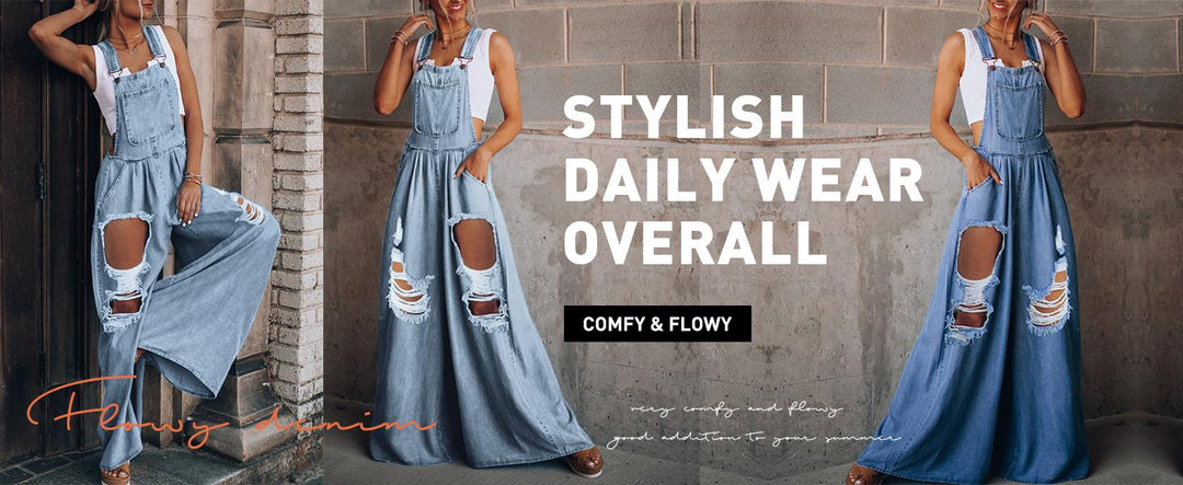 The Elara Distressed Wide-Leg Denim Overalls