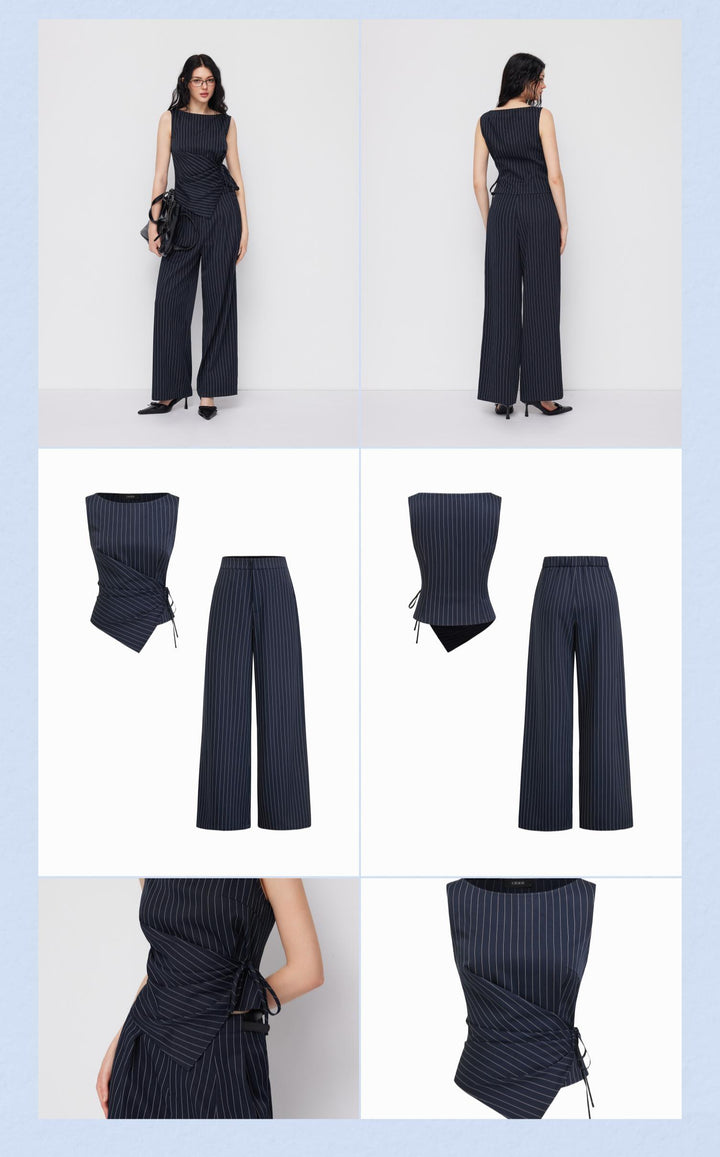 The Elara Pinstripe Wrap Knotted Set