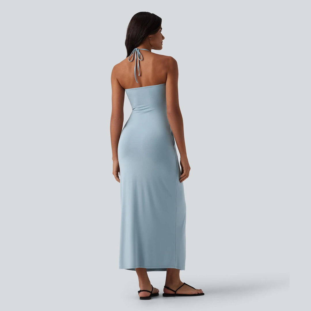 The Elara Halter Tie-Back Maxi Dress with Pockets