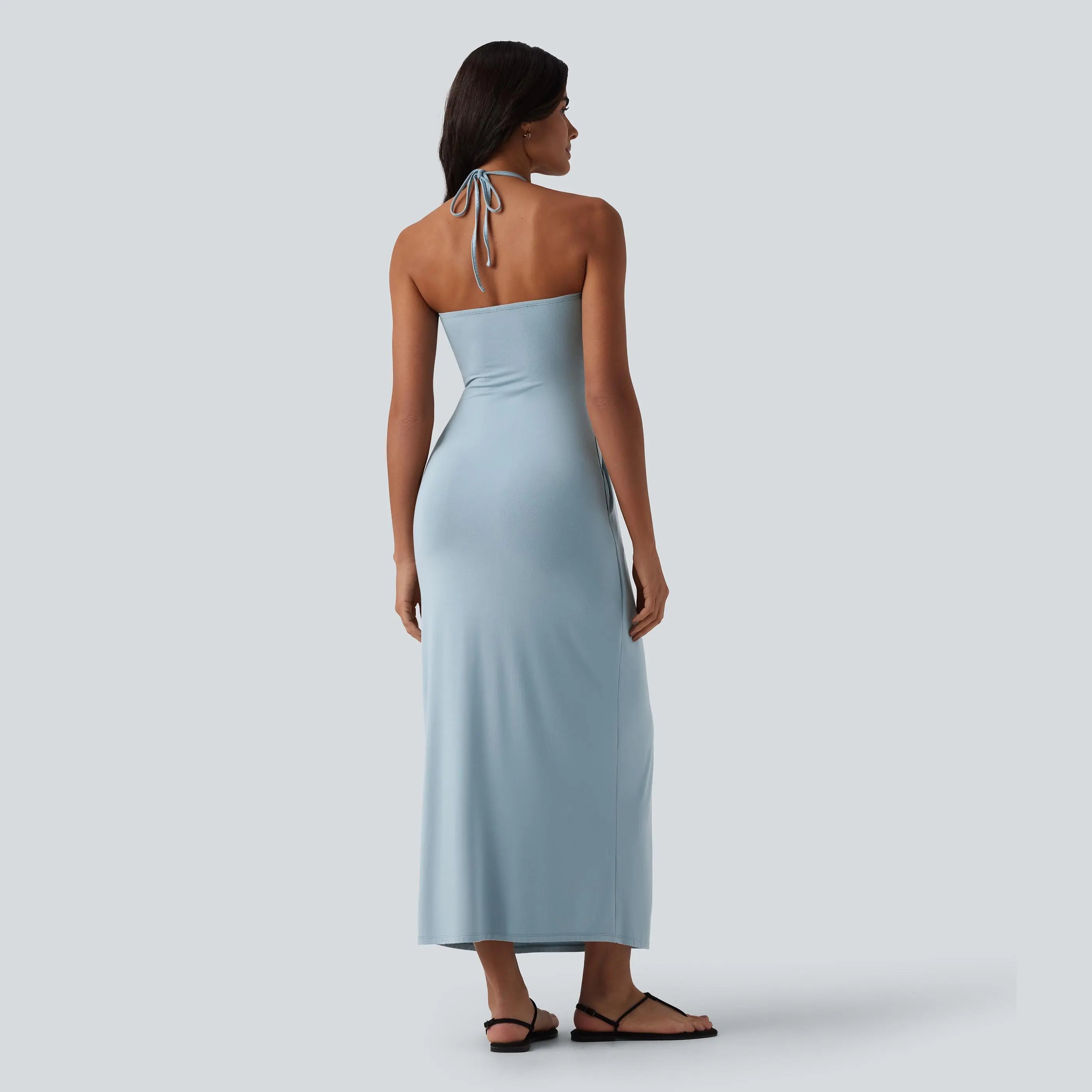 The Elara Halter Tie-Back Maxi Dress with Pockets