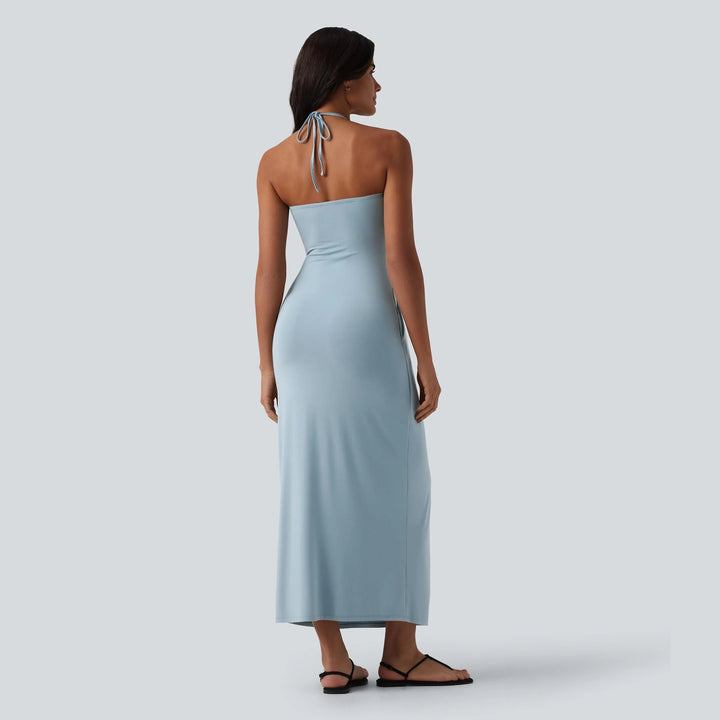 The Elara Halter Tie-Back Maxi Dress with Pockets