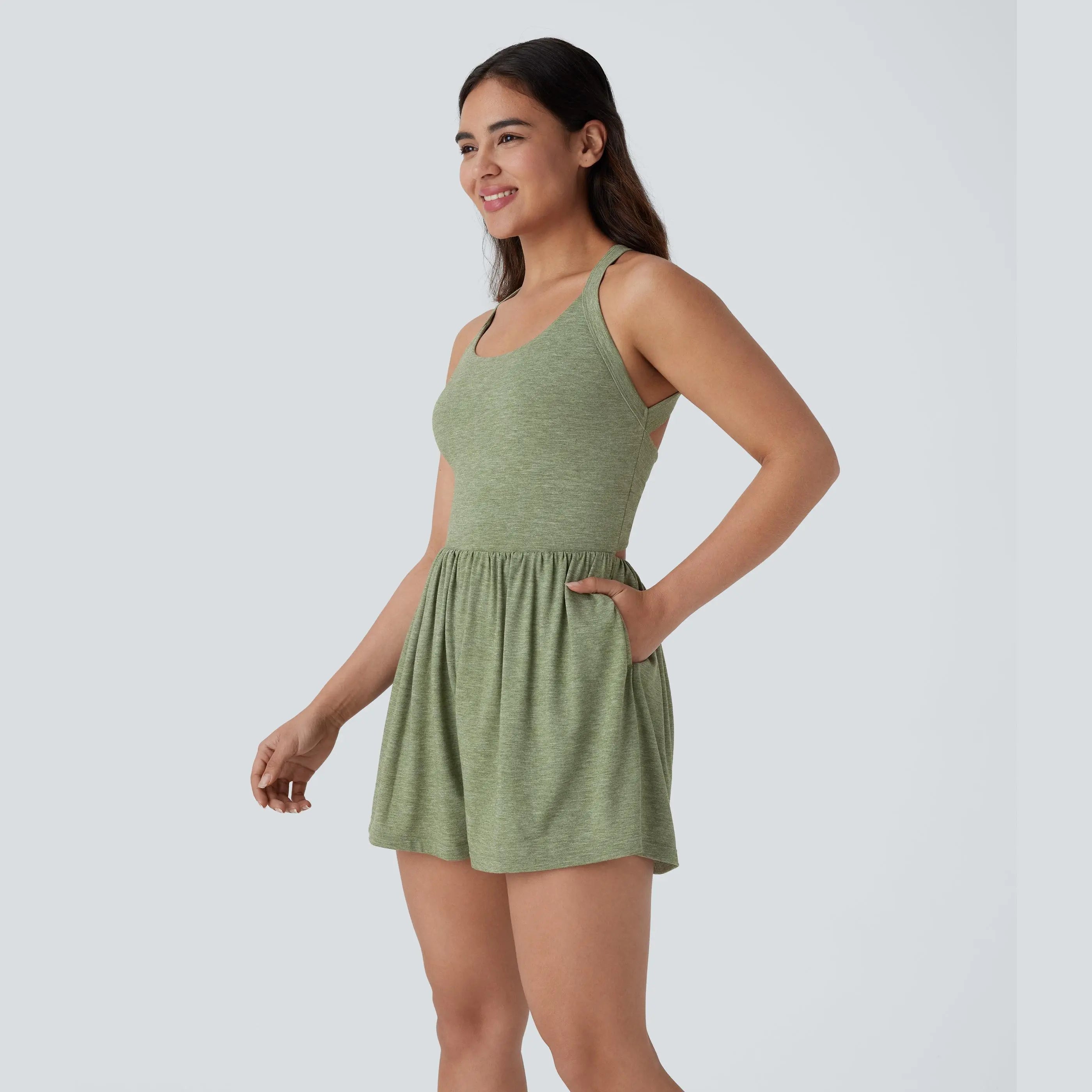 The Elara Backless Twisted Pocket 2-in-1 Romper