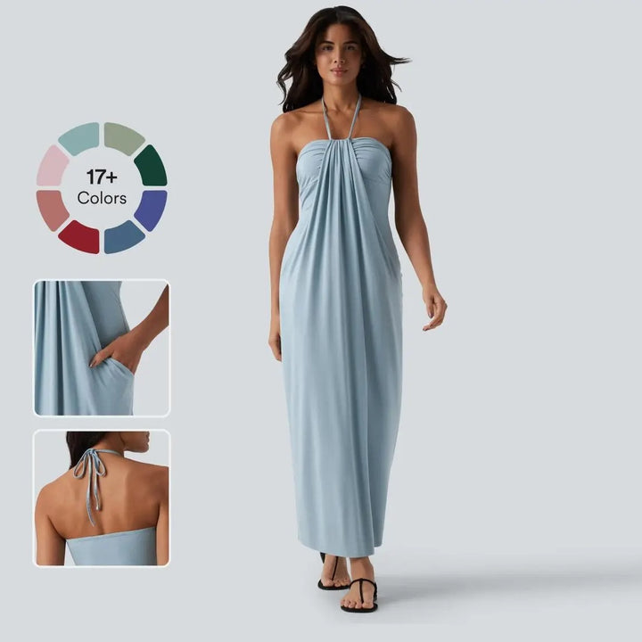 The Elara Halter Tie-Back Maxi Dress with Pockets