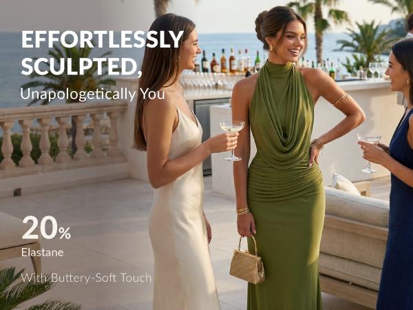 The Elara Draped Halter Neck Maxi Dress