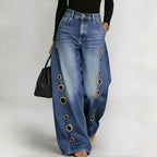 The Elara Metal Eyelet Wide-Leg Jeans