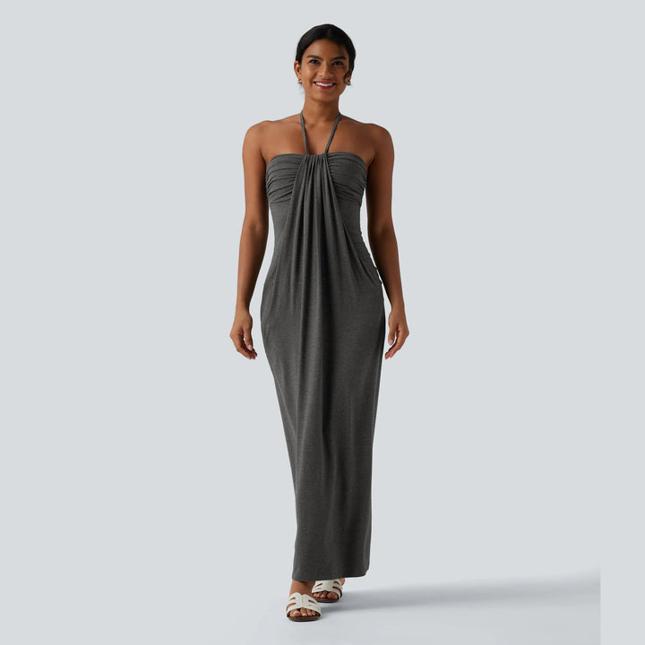 The Elara Halter Tie-Back Maxi Dress with Pockets