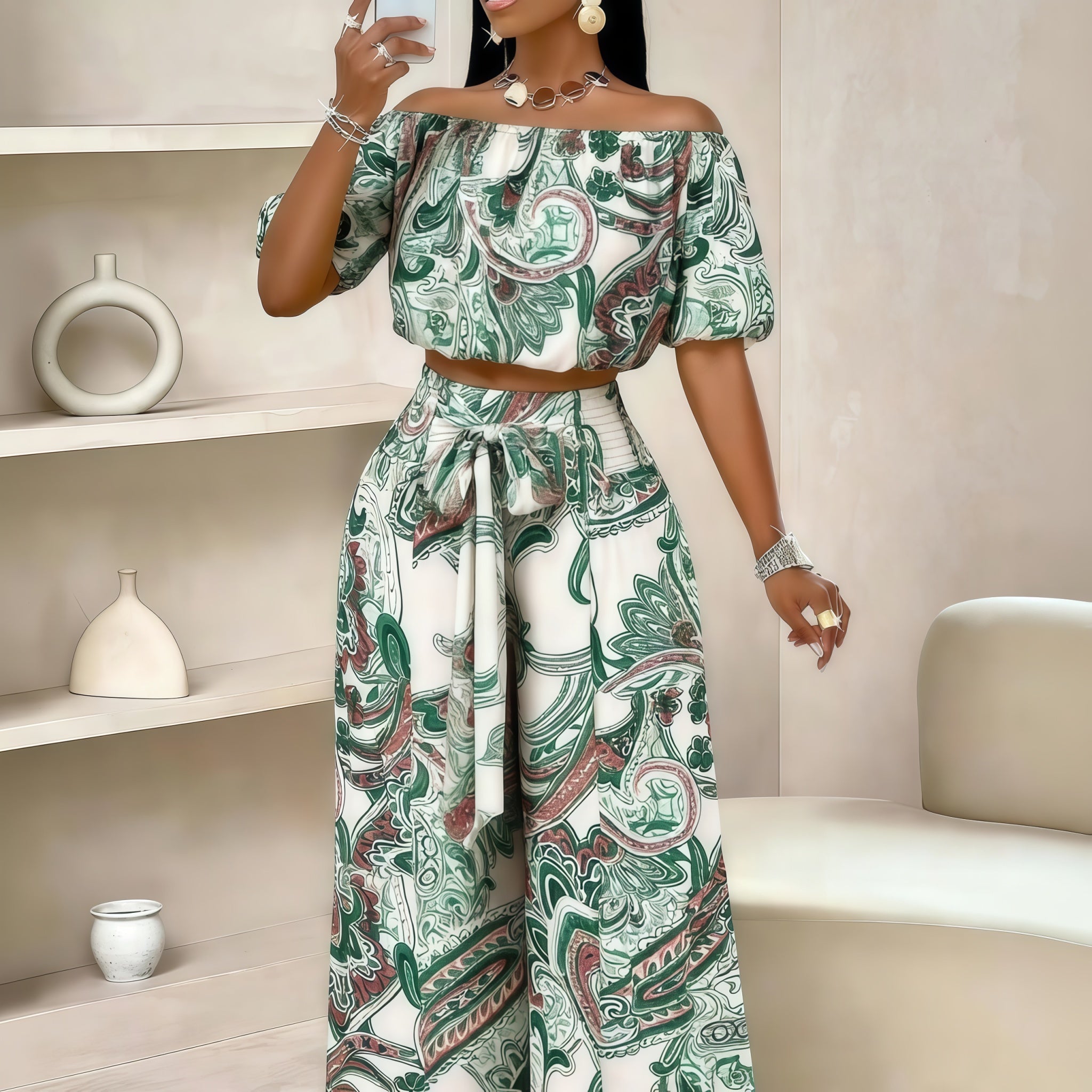 The Elara Paisley Palazzo Set