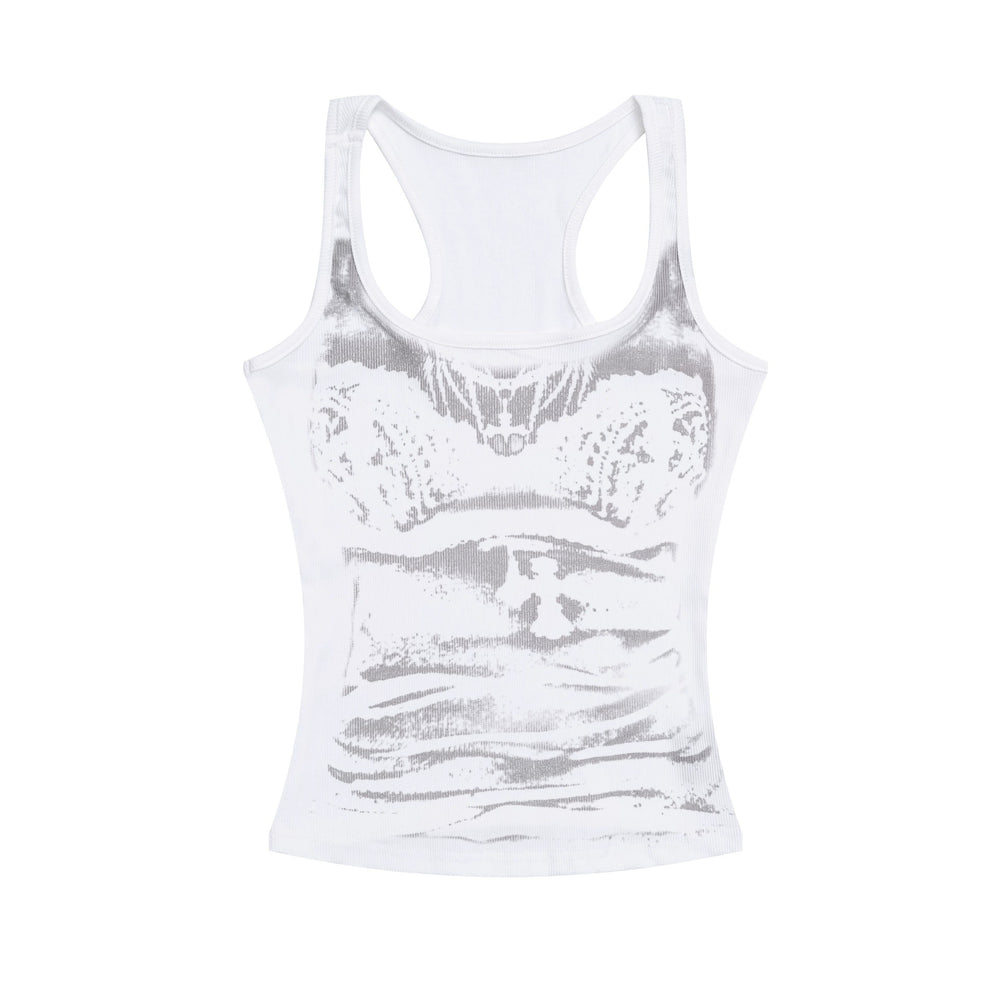 The Elara Y2K graphic U-neck tank top in white front view