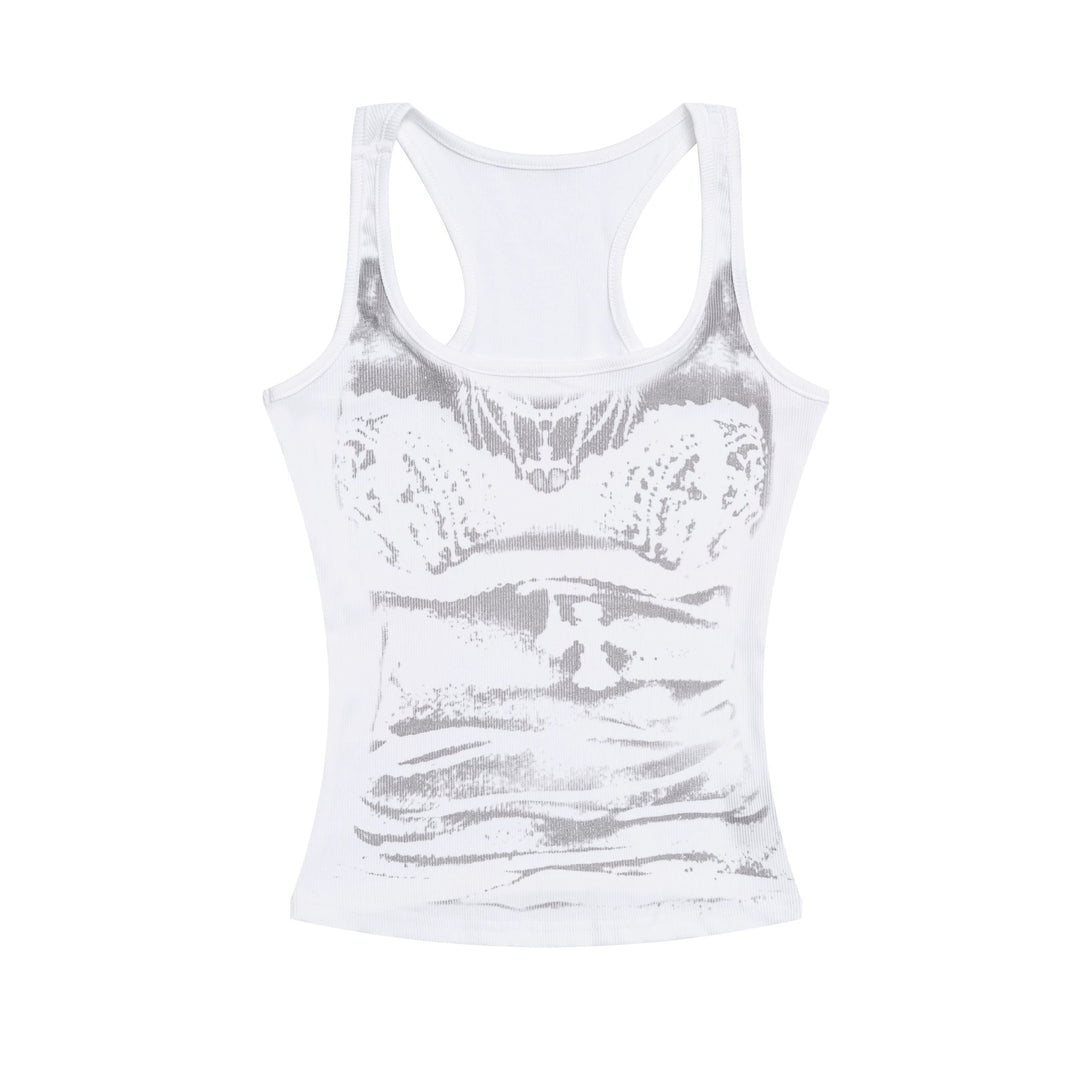 The Elara Y2K graphic U-neck tank top in white front view