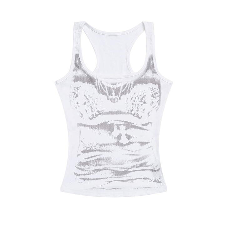 The Elara Y2K graphic U-neck tank top in white front view