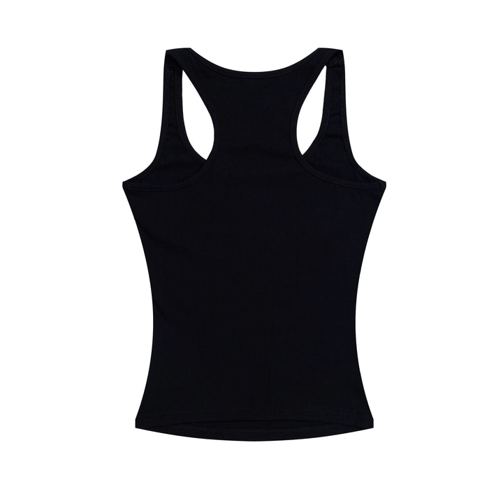 Back view of The Elara Y2K U-neck tank top in black