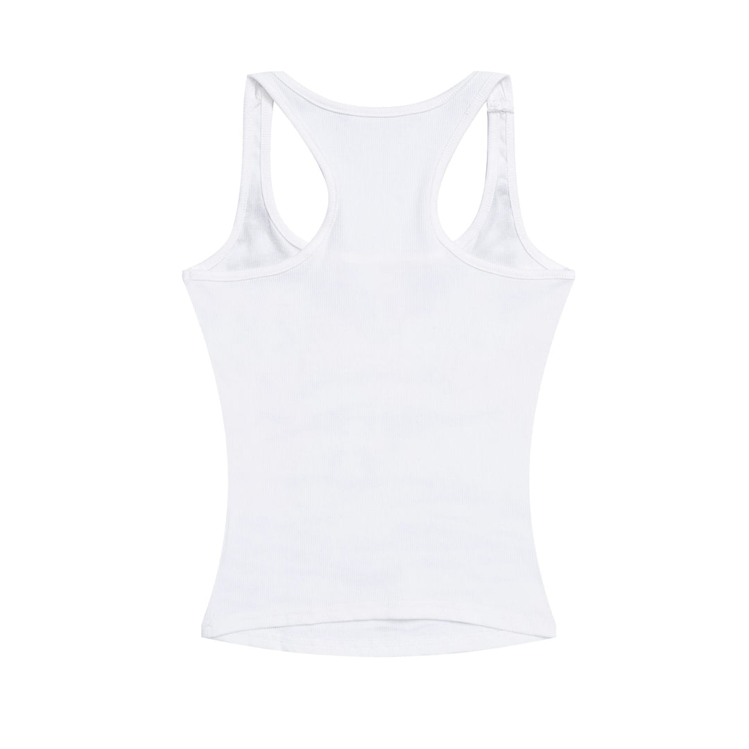 Back view of The Elara Y2K U-neck tank top in white