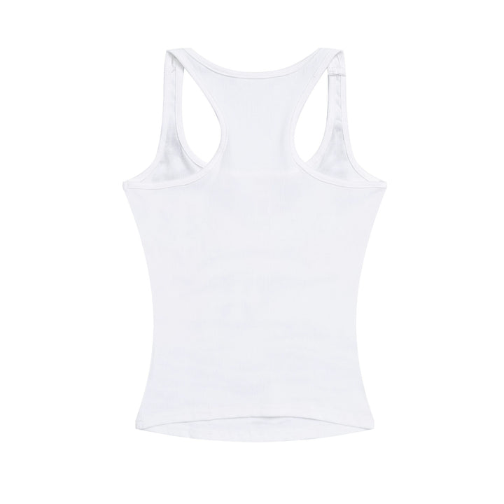 Back view of The Elara Y2K U-neck tank top in white