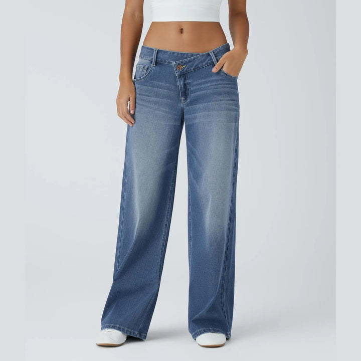 The Elara stretch low-rise wide-leg jeans in blue