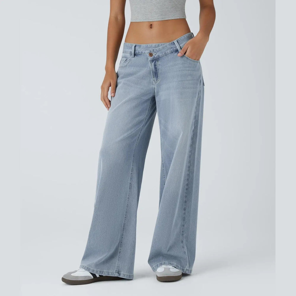 The Elara stretch low-rise wide-leg jeans in light blue