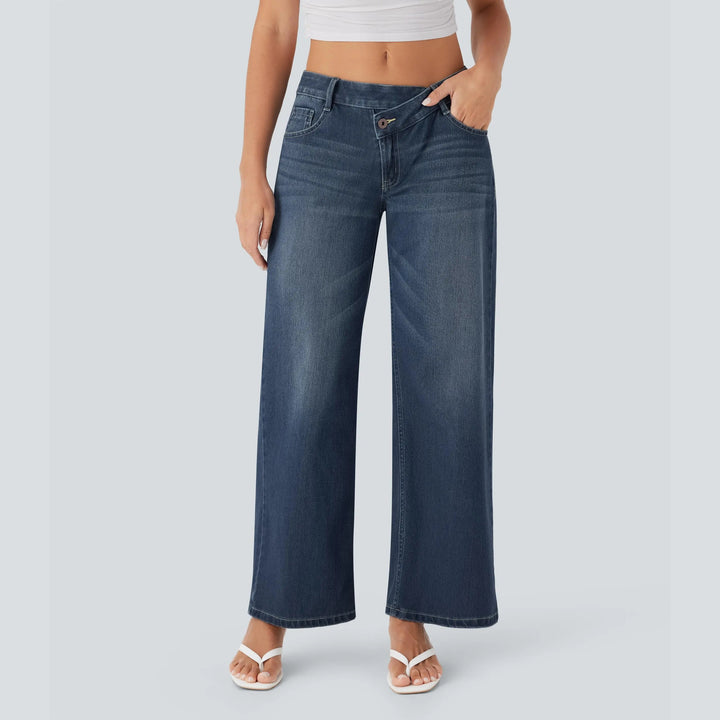 The Elara stretch low-rise wide-leg jeans in dark blue