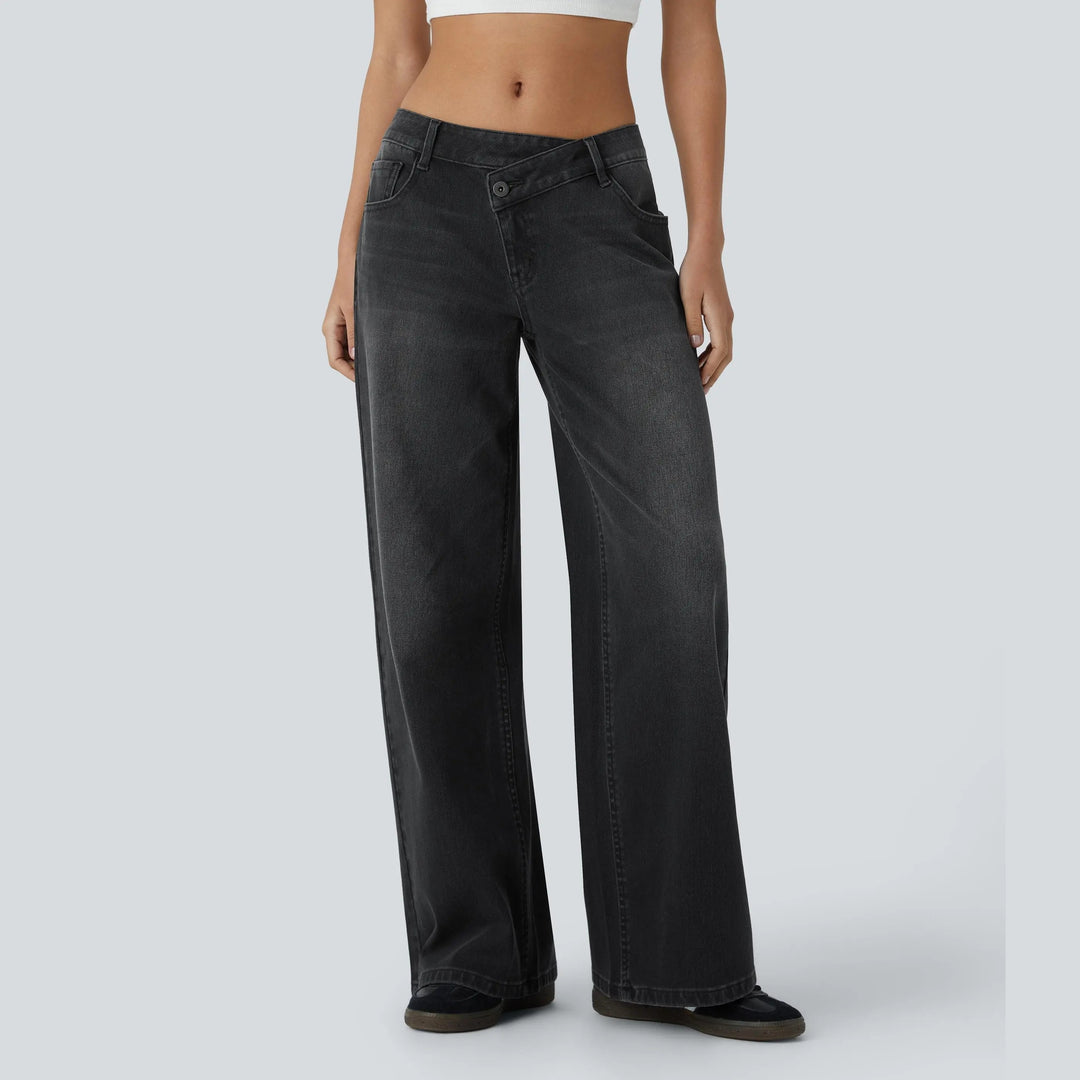 The Elara stretch low-rise wide-leg jeans in black