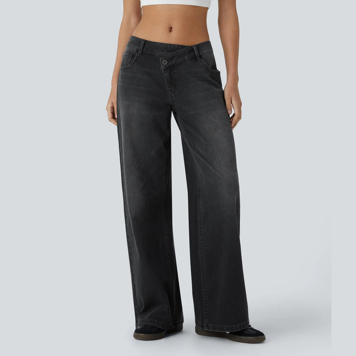 The Elara stretch low-rise wide-leg jeans in black