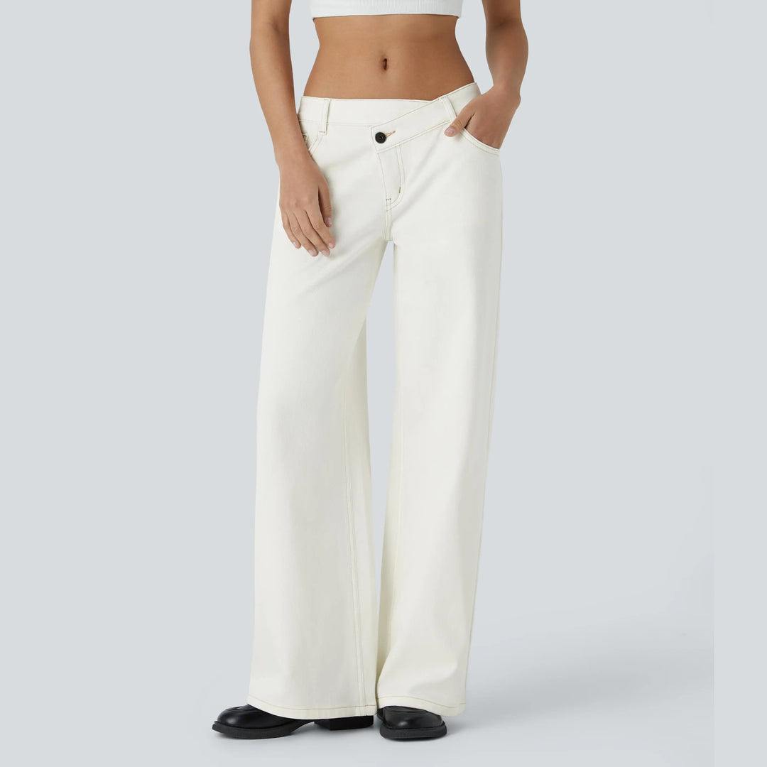 The Elara stretch low-rise wide-leg jeans in white