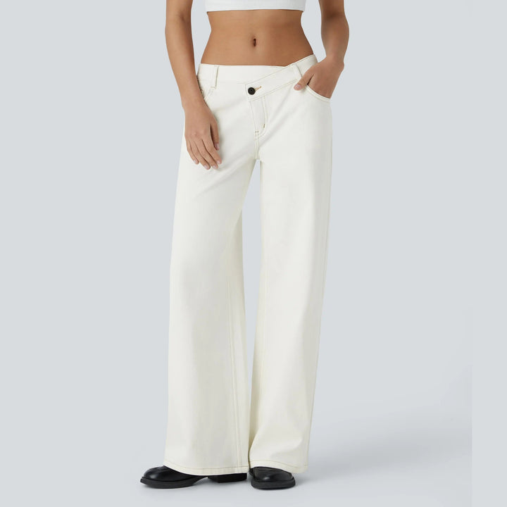 The Elara stretch low-rise wide-leg jeans in white