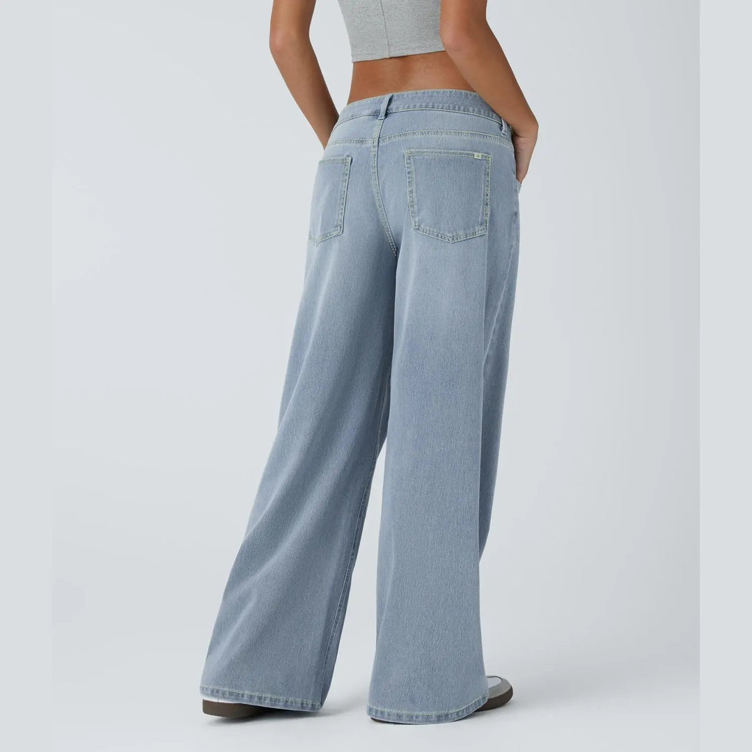 Back waist and pocket view of The Elara stretch wide-leg jeans