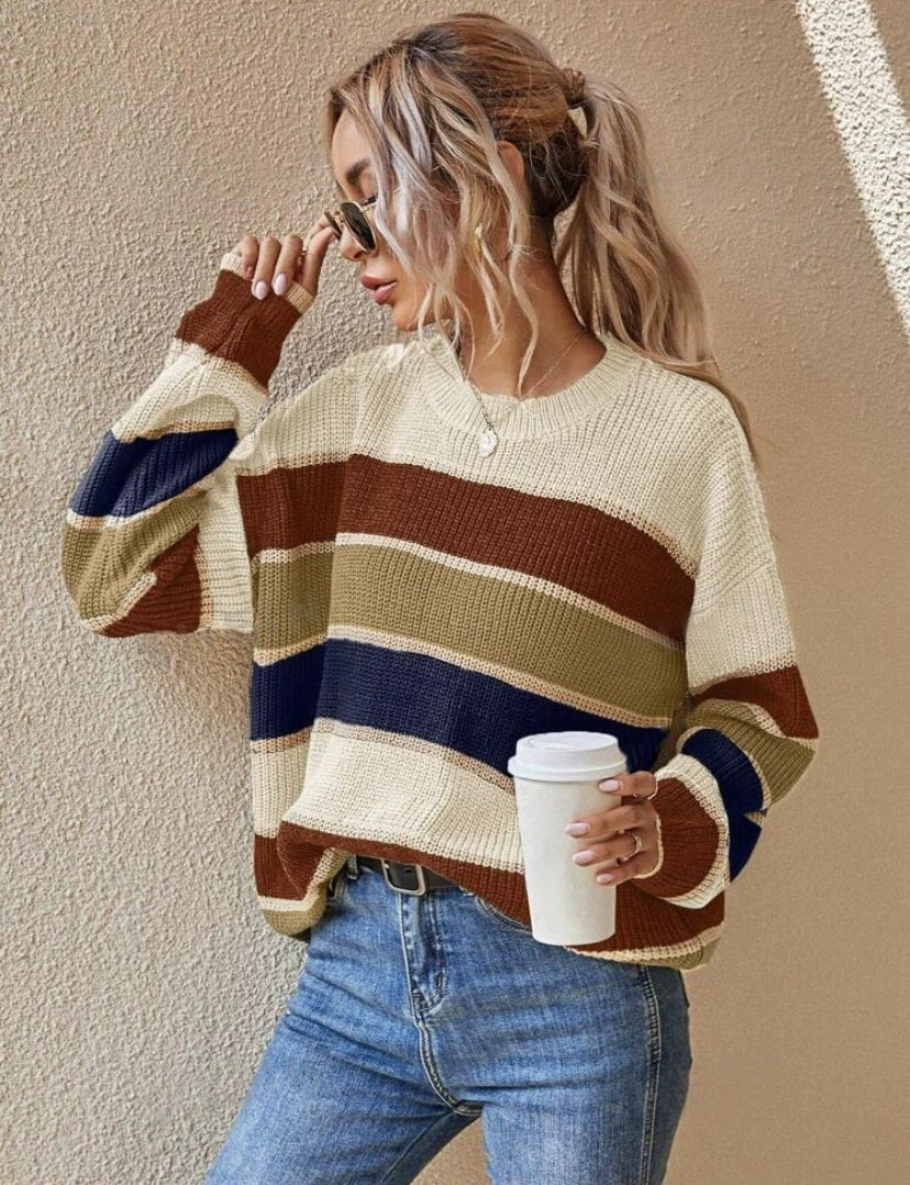 The Elara relaxed striped knit sweater in multicolor style 2
