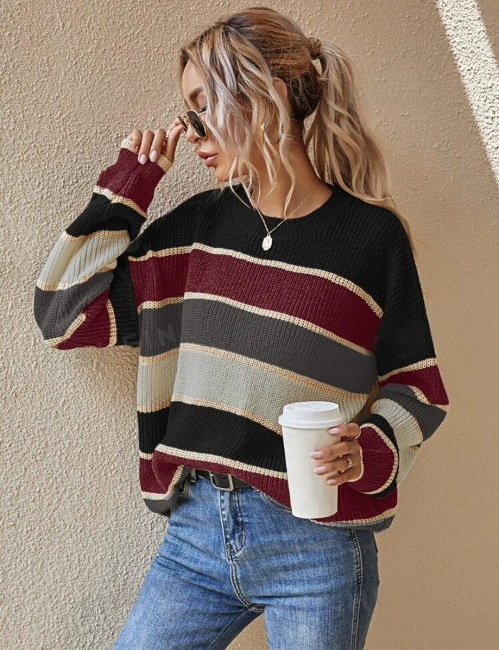 The Elara relaxed striped knit sweater in multicolor style 3