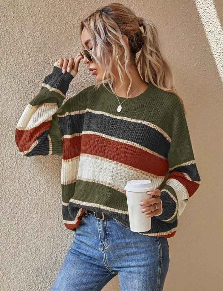 The Elara relaxed striped knit sweater in multicolor style 4