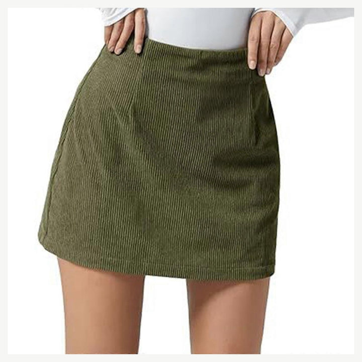 The Elara Corduroy Built-In Shorts Mini Skort in army green