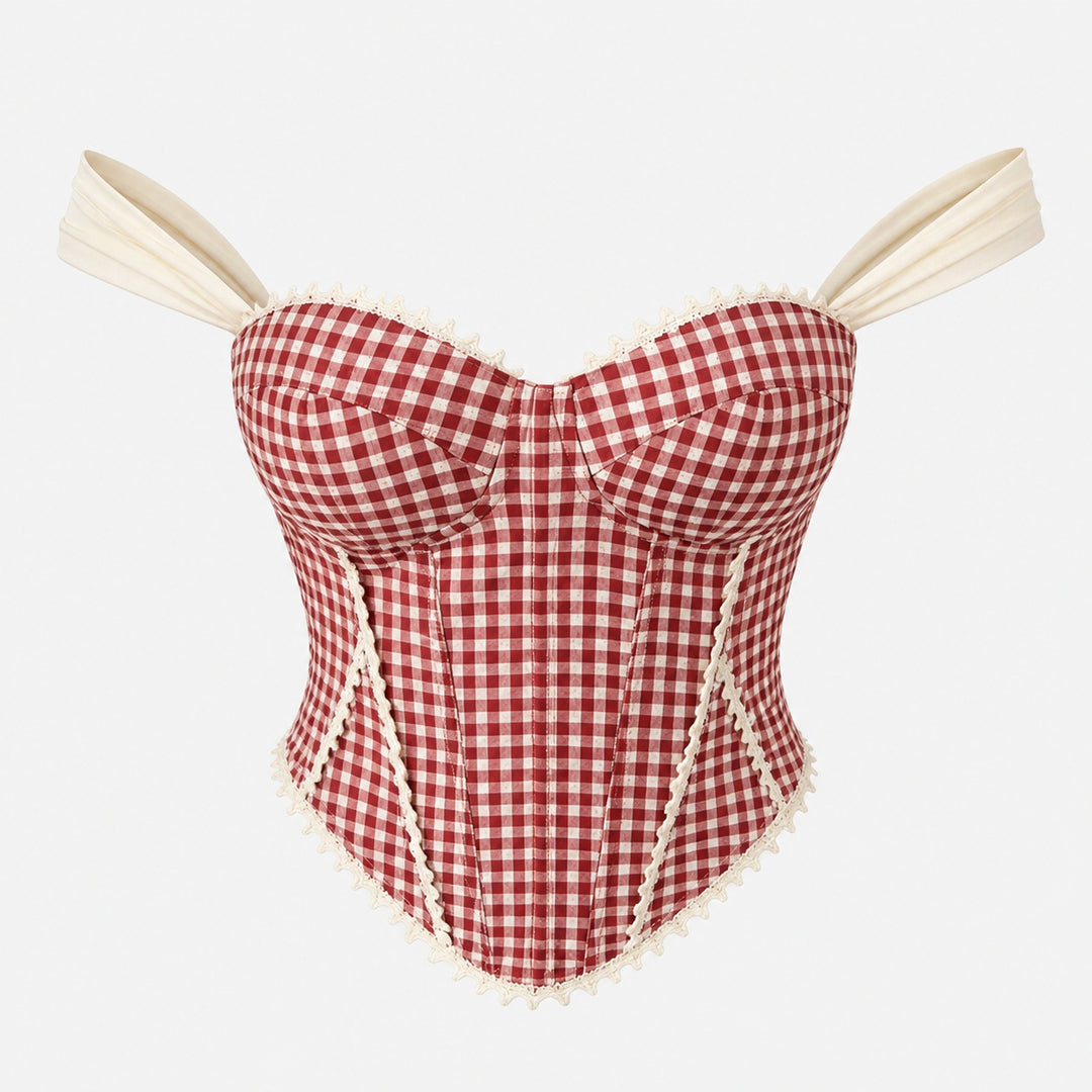 The Elara Ribbon Gingham Corset Top in red