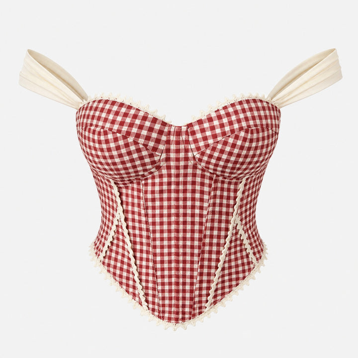 The Elara Ribbon Gingham Corset Top in red