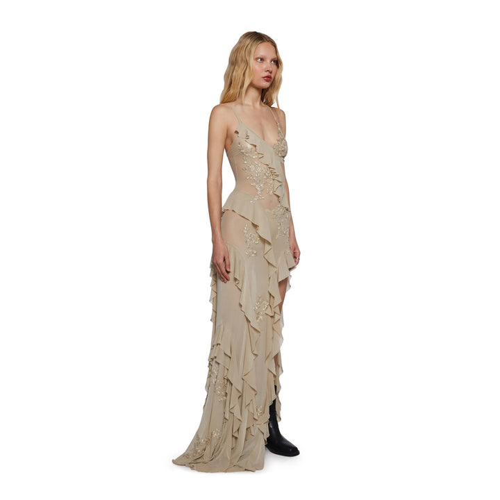 The Elara Lace Appliqué Cutout Maxi Dress side view