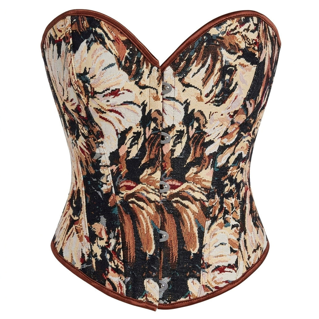 The Elara Oil-Painting Floral Corset Top in Brown