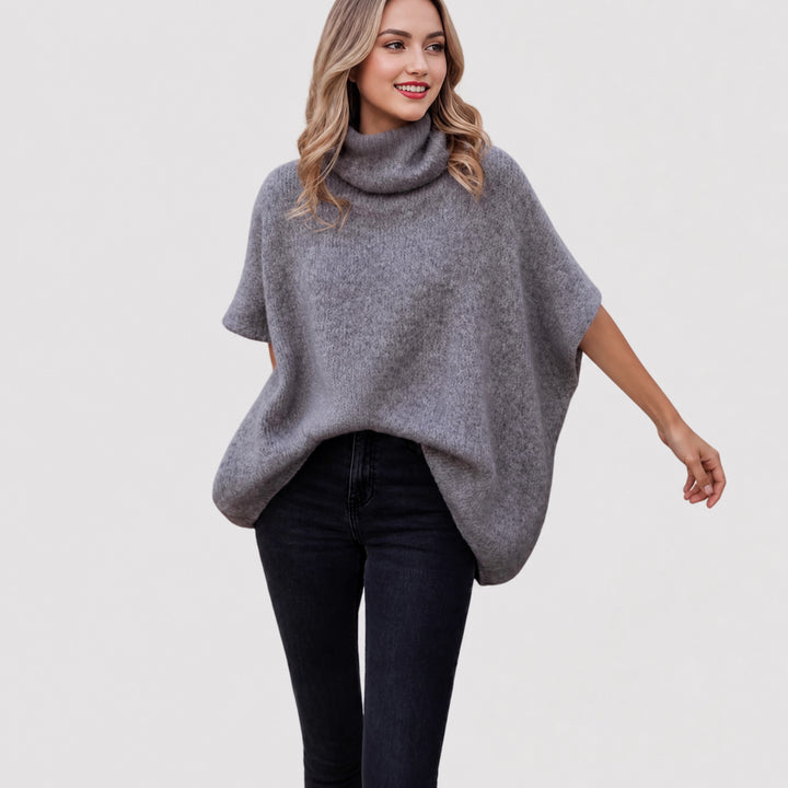 The Elara alpaca-blend turtleneck poncho in gray
