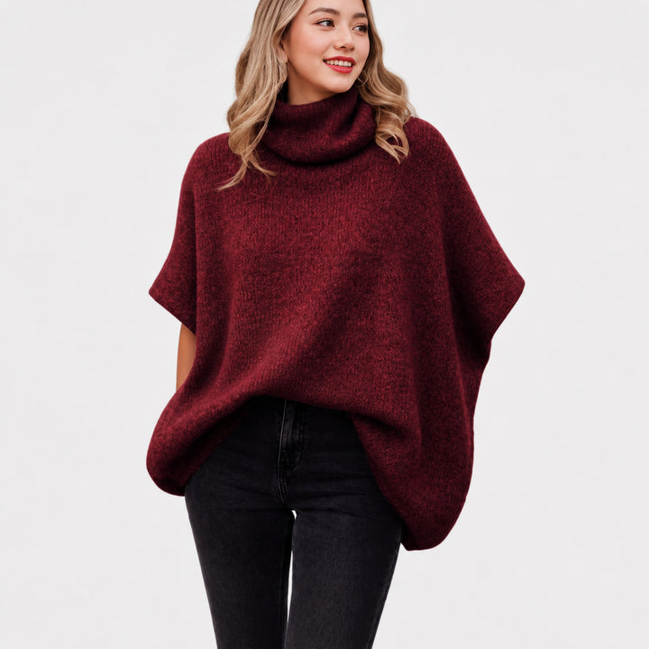 The Elara alpaca-blend turtleneck poncho in wine