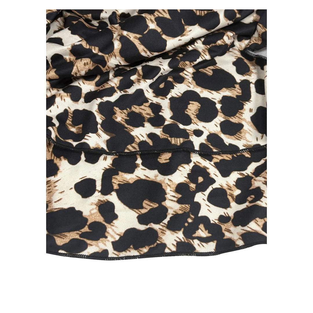 Close-up of the leopard print double ruffle hem
