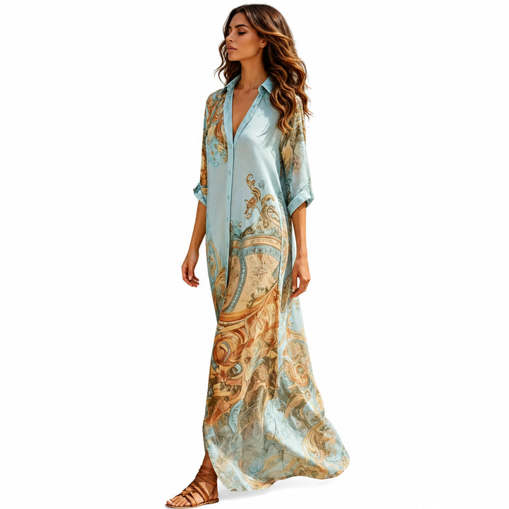 Light Blue paisley maxi dress in motion