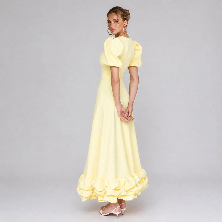 Yellow Amorette maxi dress, back view