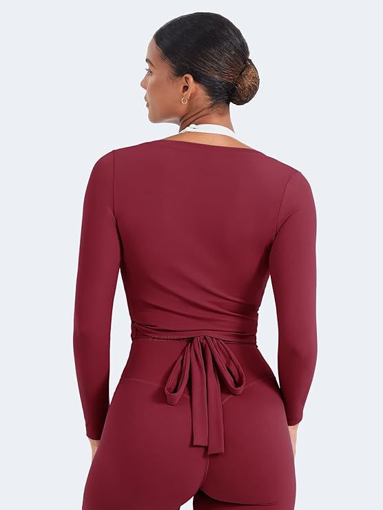 Burgundy Mira wrap active set, back tie view