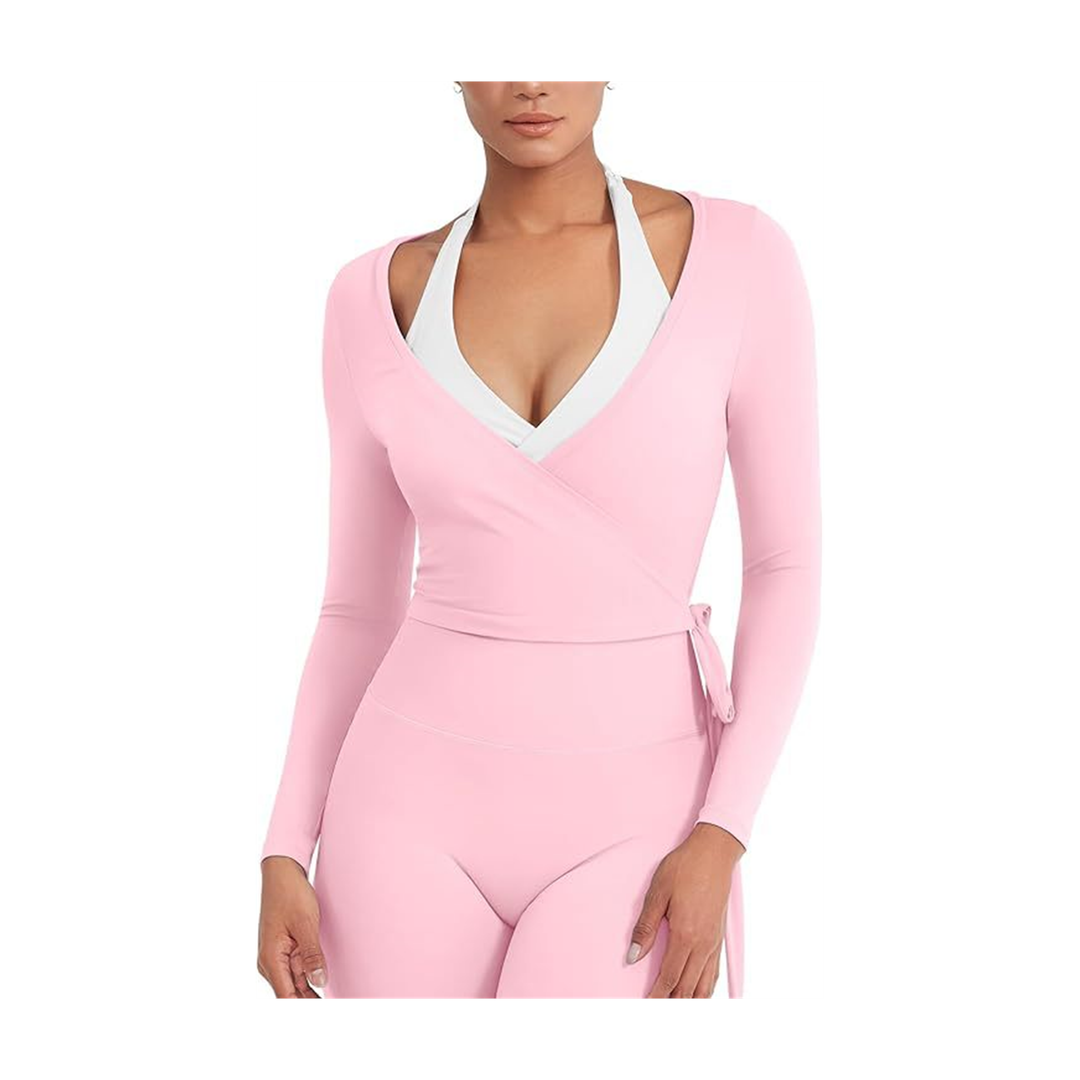 The Elara Mira modal wrap active set in pink